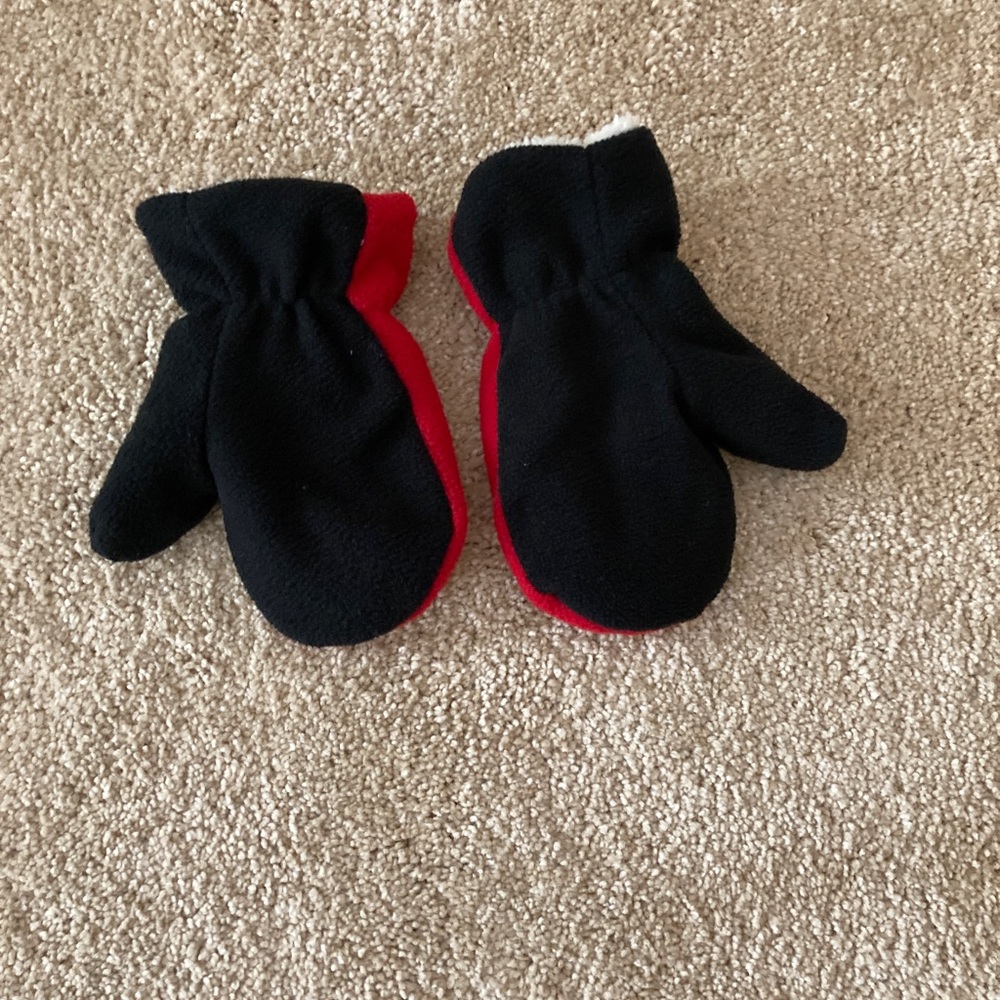 Super soft red and black Boys mittens